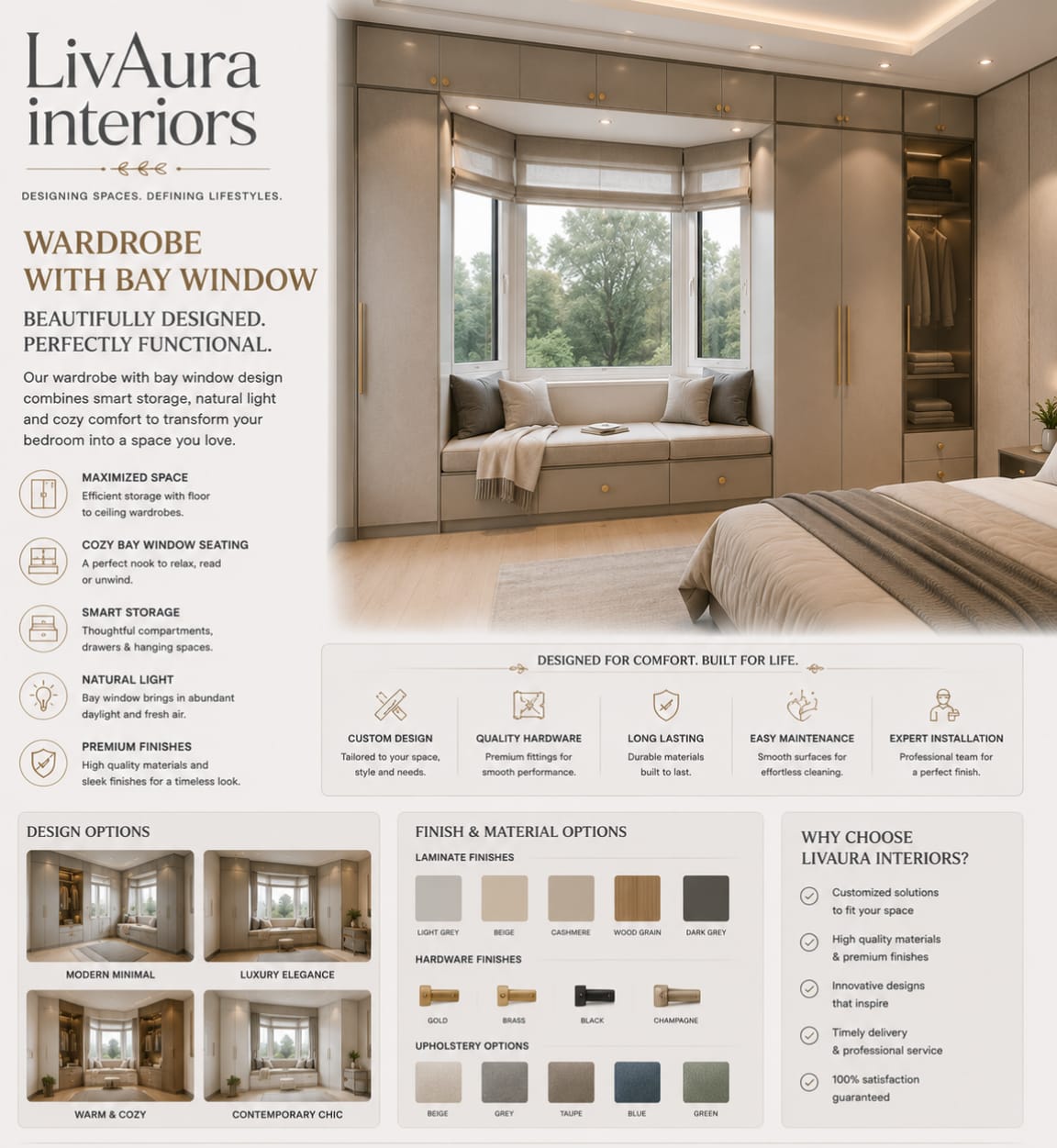 Elegant bedroom interior with custom wardrobe
